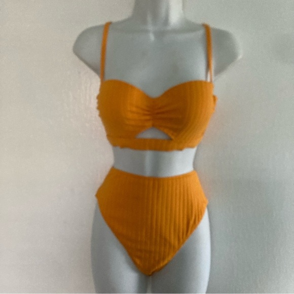 NWOT Shade & Shore Light Lift Keyhole Bikini Bra & Bottom Yellow 34C/M - Picture 2 of 11
